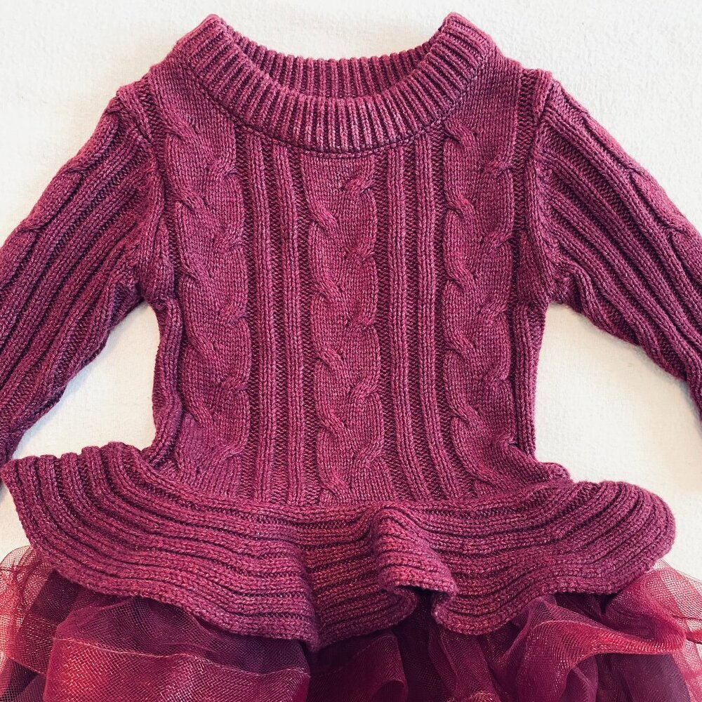Bonnie Baby dress Girls 12 Months burgundy polyester ruffle crinoline holiday - Picture 2 of 6